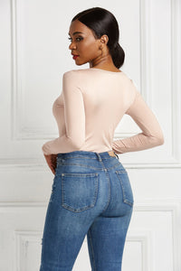 Half Zip Scoop Neck Long Sleeve Bodysuit