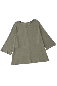 Jungle Green Plus Size V Neck Textured Knit Dolman Top