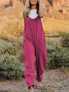 Double Take Full Size Sleeveless V-Neck Pocketed Jumpsuit